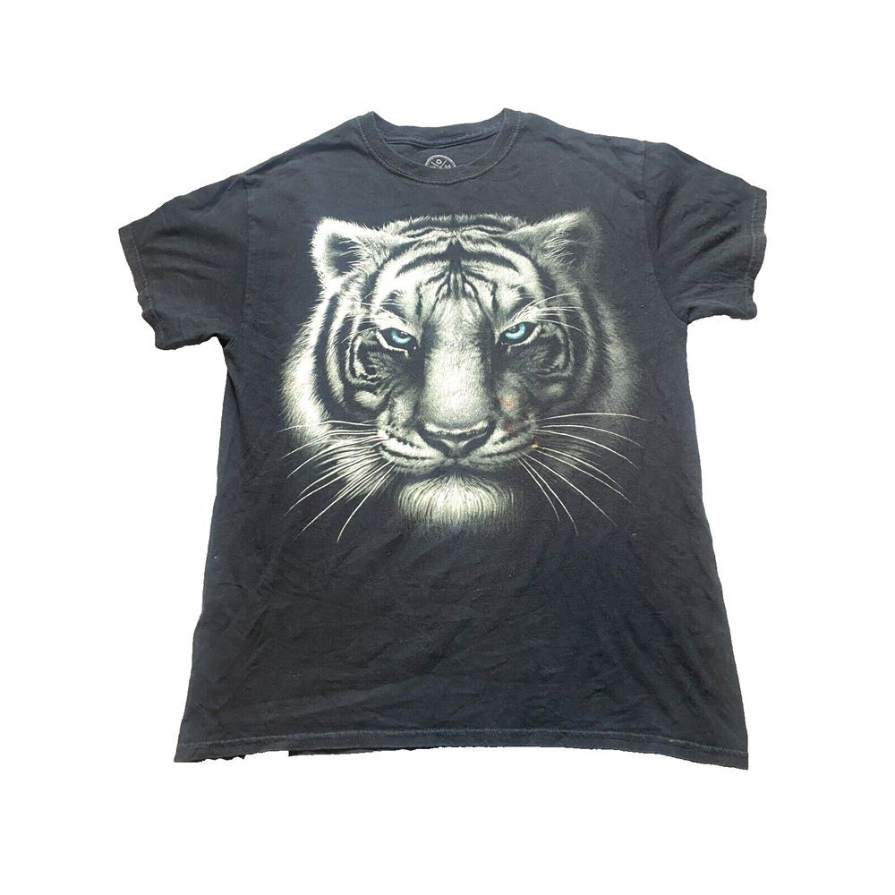 DOM Shirt Adult Medium Black Tiger Face Big Cat Spirited Y2K Streetwear Mens‎